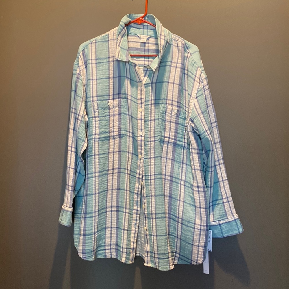 Caslon plaid cotton gauze shirt
